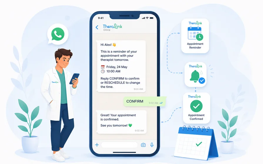 WhatsApp reminders in TheraLink